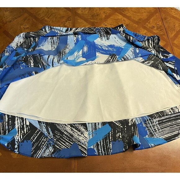 Vince Camuto Abstract Bright Blue White Black Print A Line Skirt Size 10 Lined - Picture 8 of 10